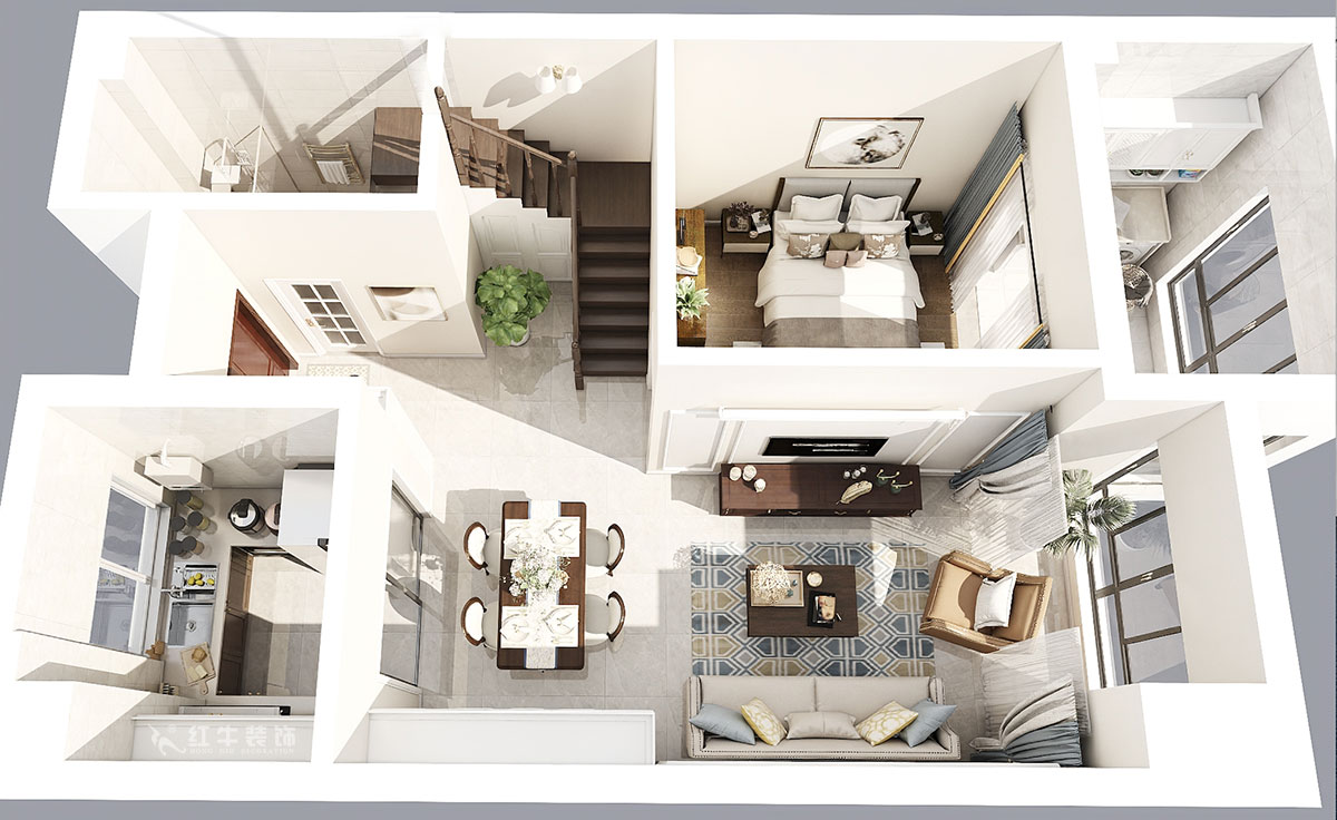 顧娟|仙林首望城5-1102-120㎡-簡美風(fēng)格|3室2廳2衛(wèi)|新房裝修|定制家¥168000|全包18萬|00_05一樓鳥瞰圖