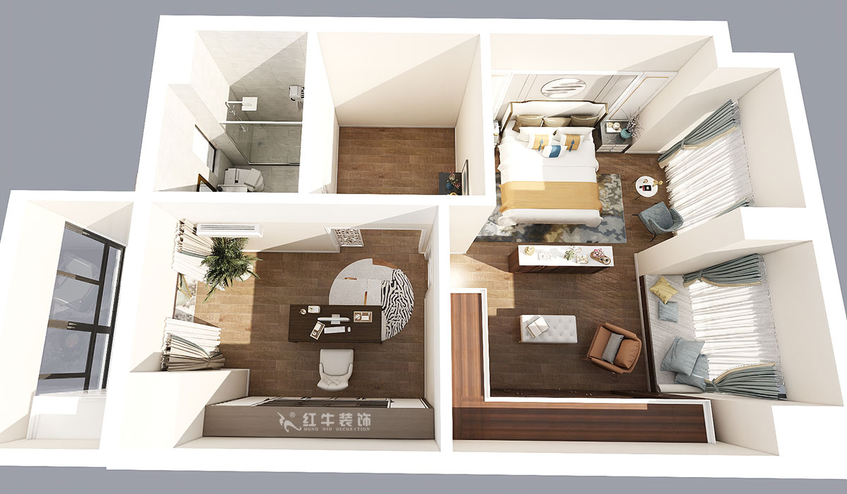 顧娟|仙林首望城5-1102-120㎡-簡美風(fēng)格|3室2廳2衛(wèi)|新房裝修|定制家¥168000|全包18萬|00_10二樓鳥瞰圖