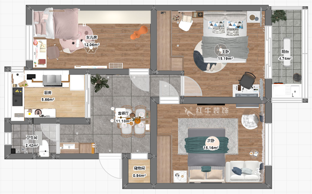 劉曉芳|小火瓦巷45號1-501-84㎡-現代風格|3室2廳1衛|老房裝修|定制家¥127000|全包12