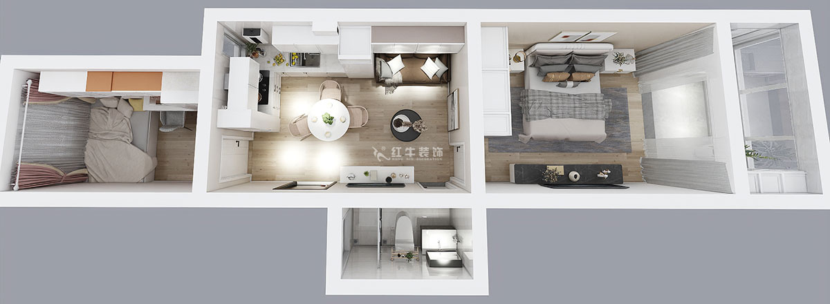 顾娟｜卫岗26号4-3-606-60㎡-简欧风格｜3室2厅1卫｜旧房装修｜定制家￥81300｜全包11万｜00_05鸟瞰图