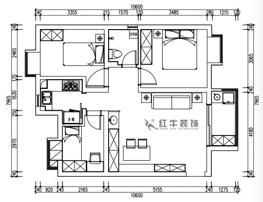 張桐瑋｜江雁依山郡23-901-76㎡-現代簡約風格｜3室1廳1衛｜舊房改造｜定制家￥93180｜全包10萬｜00_02平面方案布置圖