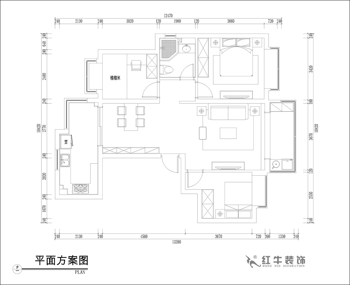 張桐瑋｜恒大林溪郡13-1001-99㎡-簡(jiǎn)歐風(fēng)格｜3室1廳1衛(wèi)｜新房裝修｜定制家￥122000｜全包13萬(wàn)｜00_02平面方案圖