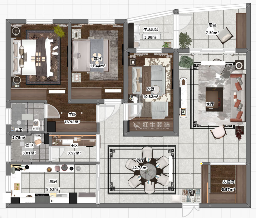 劉小勇|新大都廣場乙棟21D-150㎡-現代中式風格|3室2廳2衛|老房裝修|定制家¥219000|全包22