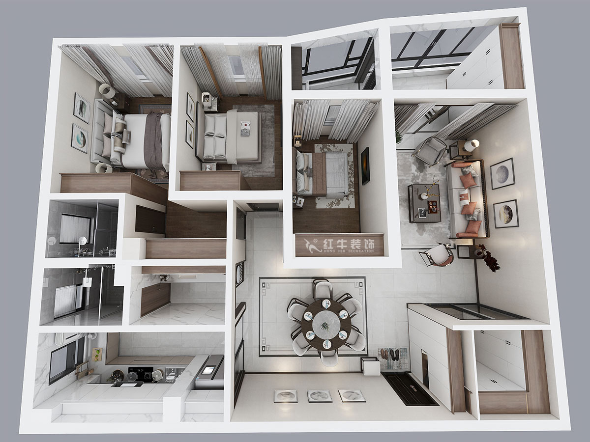 劉小勇|新大都廣場乙棟21D-150㎡-現代中式風格|3室2廳2衛|老房裝修|定制家¥219000|全包22