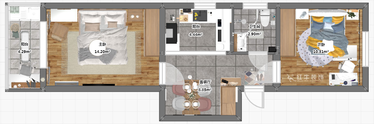 高靈慧｜寧夏路17-1號4-302-60㎡-北歐風格｜2室1廳1衛｜老房裝修｜定制家￥79500｜全包7