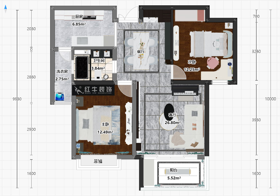 石海升｜九瓏天譽16-1202-89㎡-簡約輕奢風格｜2室2廳1衛｜二手房裝修｜定制家￥121959｜全包12