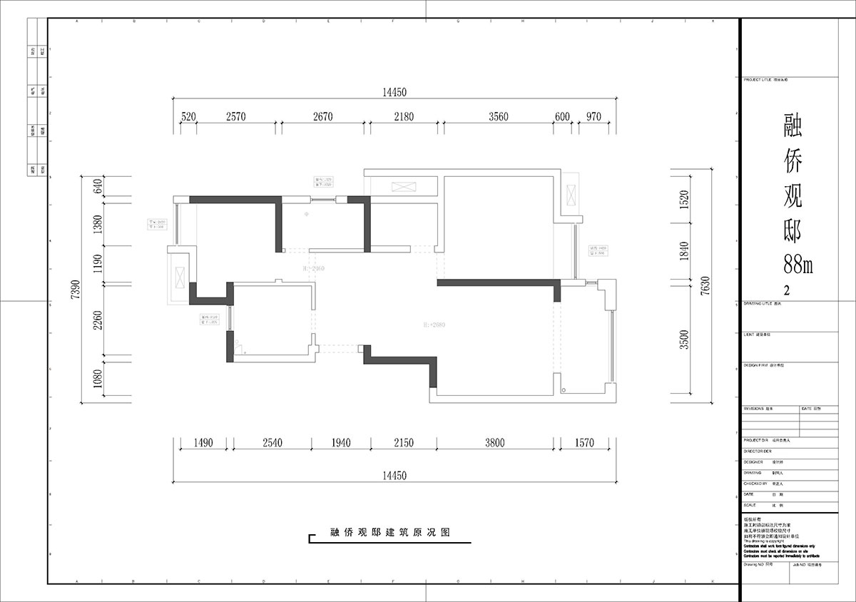 【實(shí)景案例】張桐瑋｜融僑觀邸-88㎡-黑白極限風(fēng)｜3室2廳1衛(wèi)｜新房裝修｜定制家｜全包12萬｜00_01建筑原況圖