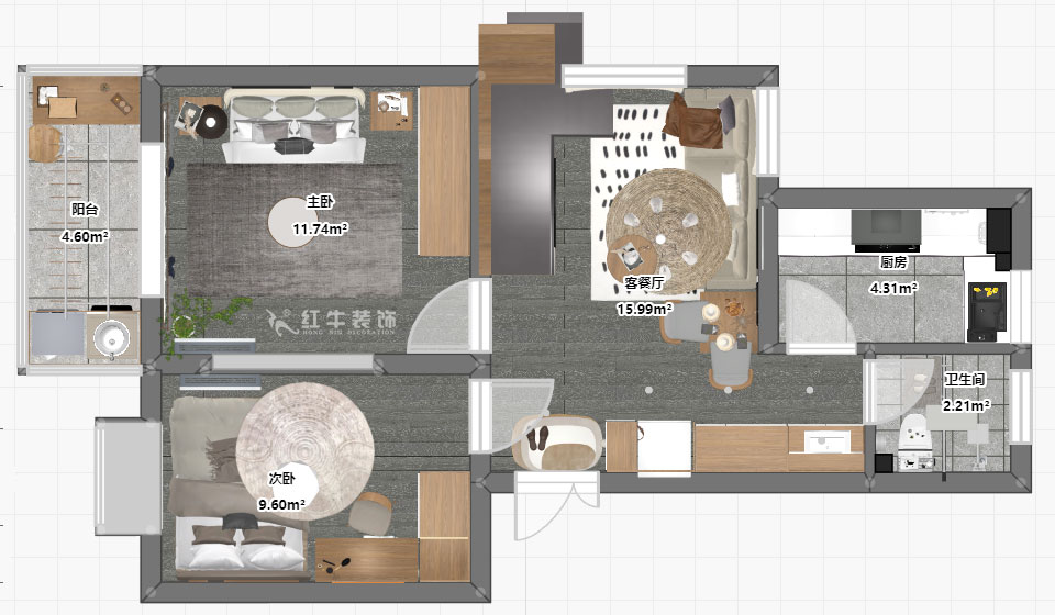 孟憲濤｜堯順佳園2期60-606-72㎡-簡約風格｜3室1廳1衛｜新房裝修｜定制家｜全包11萬｜00_03一層平面彩圖