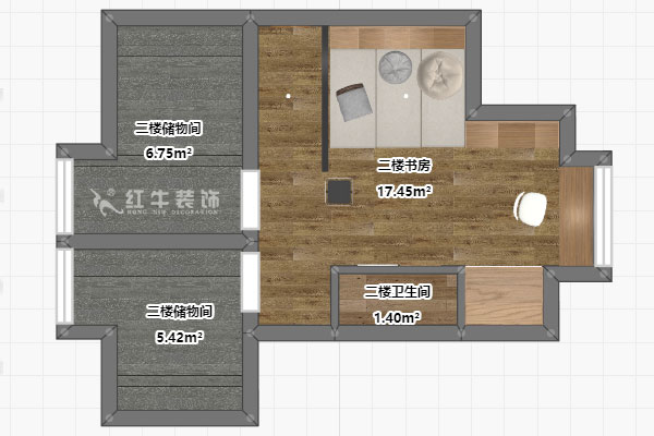 孟憲濤｜堯順佳園2期60-606-72㎡-簡約風格｜3室1廳1衛｜新房裝修｜定制家｜全包11萬｜00_04二層平面彩圖