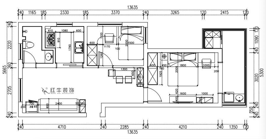 張桐瑋｜復成里15-301-66㎡-現代簡約風格｜2室1廳1衛｜舊房改造｜定制家￥86000｜全包10萬｜00_03家具尺寸圖