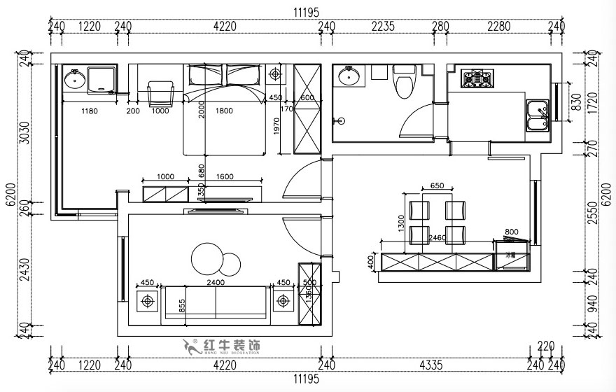 張桐瑋｜南堡新寓7-2-102-58㎡-現代簡約風格｜2室1廳1衛｜舊房改造｜定制家￥66000｜全包6