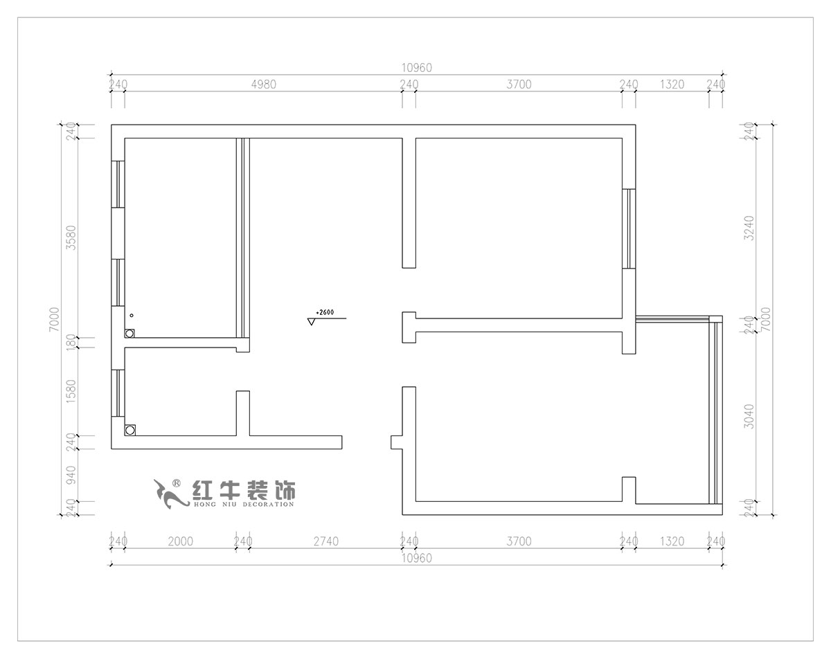 朱明琪｜旭光里57-4-407-69㎡-現代簡約風格｜2室2廳1衛｜老房翻新｜定制家￥113520｜全包11萬｜00_01原始墻體圖