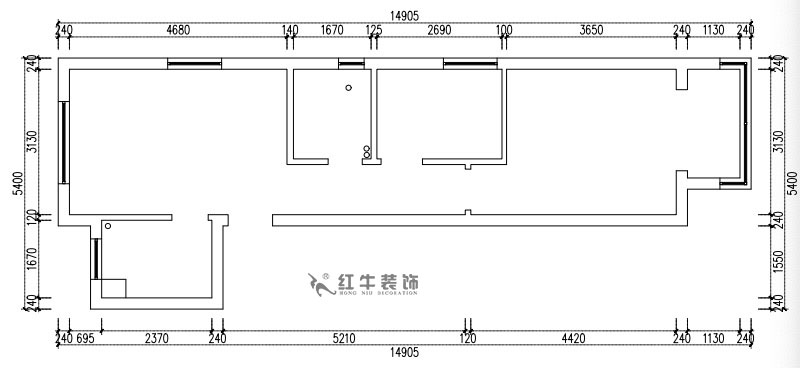 張桐瑋｜紫楊佳園29-2101-59㎡-現代簡約風格｜2室1廳1衛｜新房裝修｜定制家￥89500｜全包10萬｜00_01原始結構圖
