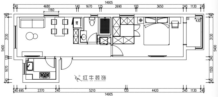 張桐瑋｜紫楊佳園29-2101-59㎡-現代簡約風格｜2室1廳1衛｜新房裝修｜定制家￥89500｜全包10萬｜00_02平面方案圖