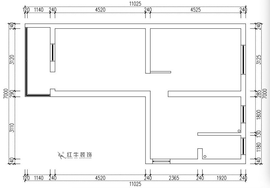 張桐瑋｜老虎頭3-1-403-59㎡-現(xiàn)代簡約風格｜2室1廳1衛(wèi)｜老房裝修｜定制家￥68410｜全包10萬｜00_01原始結(jié)構(gòu)圖