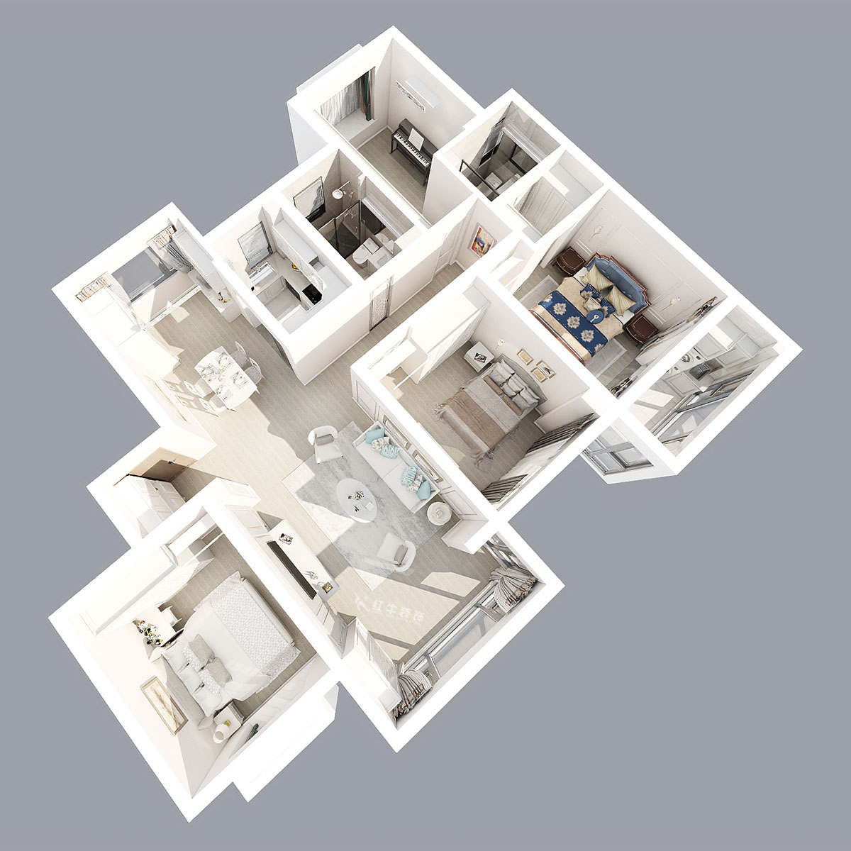 陆利民｜中和桥30号29-1403-137㎡-美式风格｜4室2厅3卫｜新房装修｜半包￥94990｜半包9