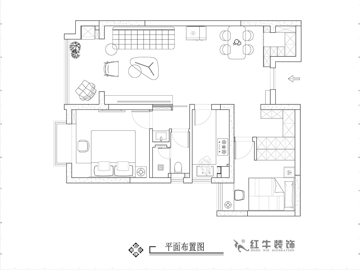 張智猿｜華山山莊4-1102-89㎡-現代風格｜2室2廳1衛｜老房裝修｜定制家￥130859｜全包14萬｜00_02平面布置圖