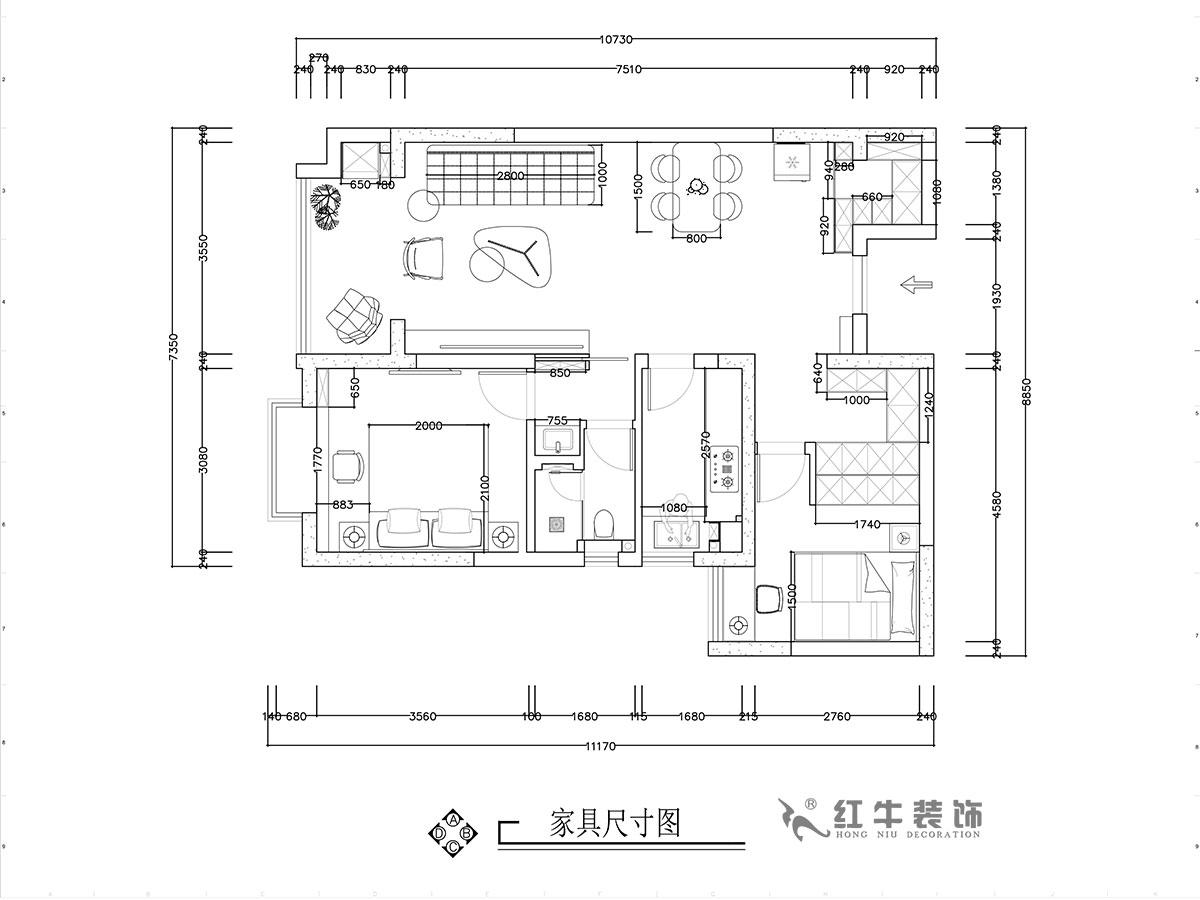 張智猿｜華山山莊4-1102-89㎡-現代風格｜2室2廳1衛｜老房裝修｜定制家￥130859｜全包14萬｜00_03家具尺寸圖