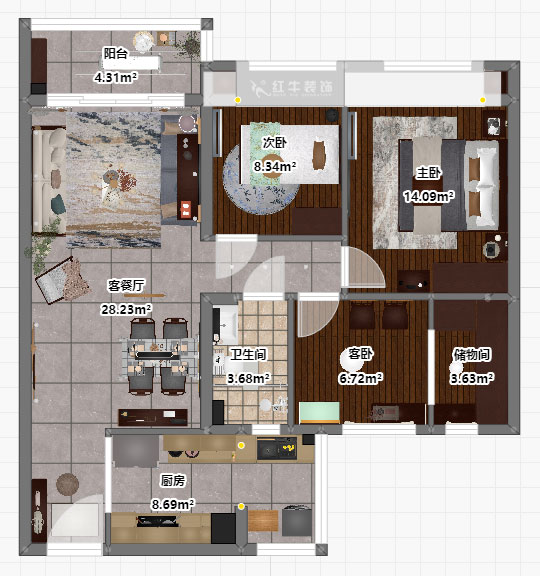 孟憲濤|句容碧桂園星悅灣20-2-604-105㎡-簡中風(fēng)格|3室1廳1衛(wèi)|新房裝修|定制家|全包14萬|00_03平面彩圖