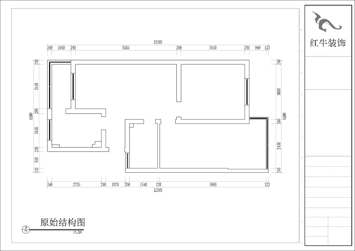 張桐瑋｜四方新村七村2-405-85㎡-現代簡約風格｜3室1廳1衛｜毛坯裝修｜定制家｜全包10萬｜00_01原始結構圖