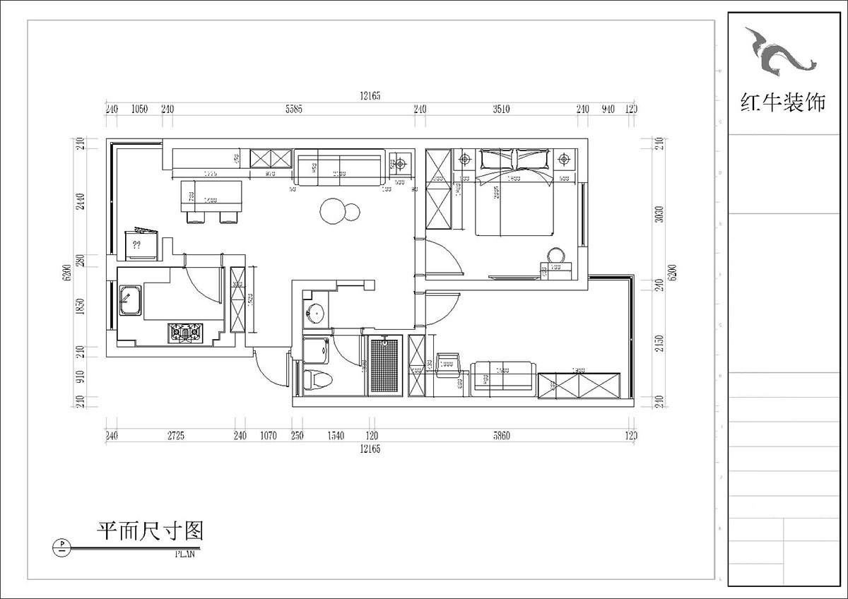 張桐瑋｜四方新村七村2-405-85㎡-現代簡約風格｜3室1廳1衛｜毛坯裝修｜定制家｜全包10萬｜00_03平面尺寸圖