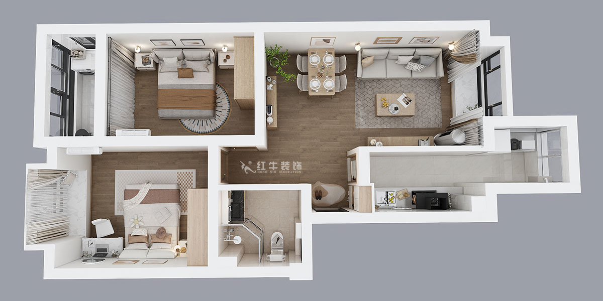 劉小勇|燕禾園10-3-1002-82㎡-現代簡約風格|2室2廳1衛|老房裝修|定制家|全包11萬|00_04鳥瞰圖