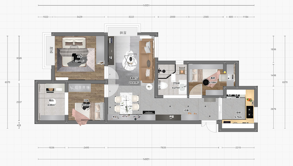 陸利民|明尚西苑4-2508-87㎡-現(xiàn)代風格|3室2廳1衛(wèi)|新房裝修|定制家|全包13