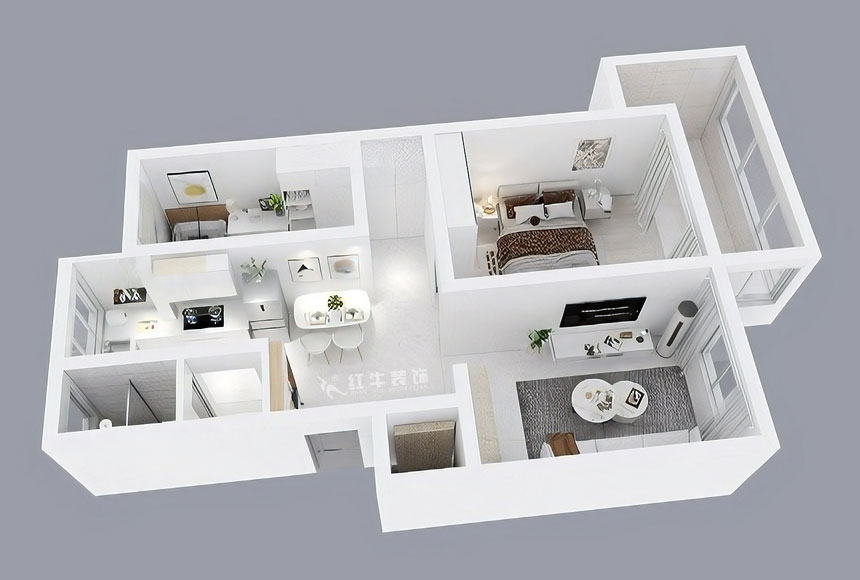 朱彥｜上海路79號(hào)2-201-80㎡-簡(jiǎn)約風(fēng)格｜3室1廳1衛(wèi)｜老房裝修｜定制家｜全包11萬｜00_04鳥瞰圖