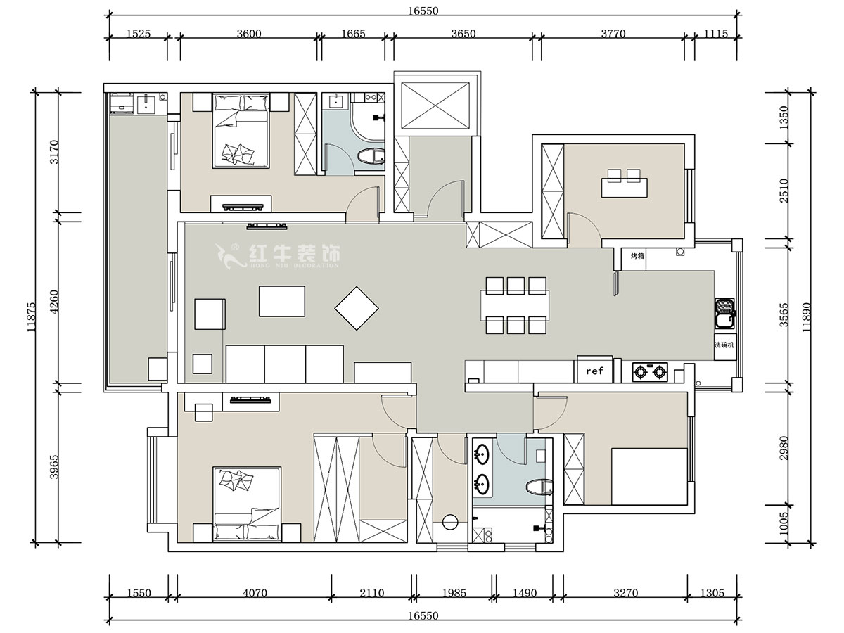 【實景案例】蔣?。幸卞\繡華府中苑-180㎡-新中式風格｜5室2廳2衛(wèi)｜新房裝修｜定制家｜全包28萬｜00_01平面布置圖
