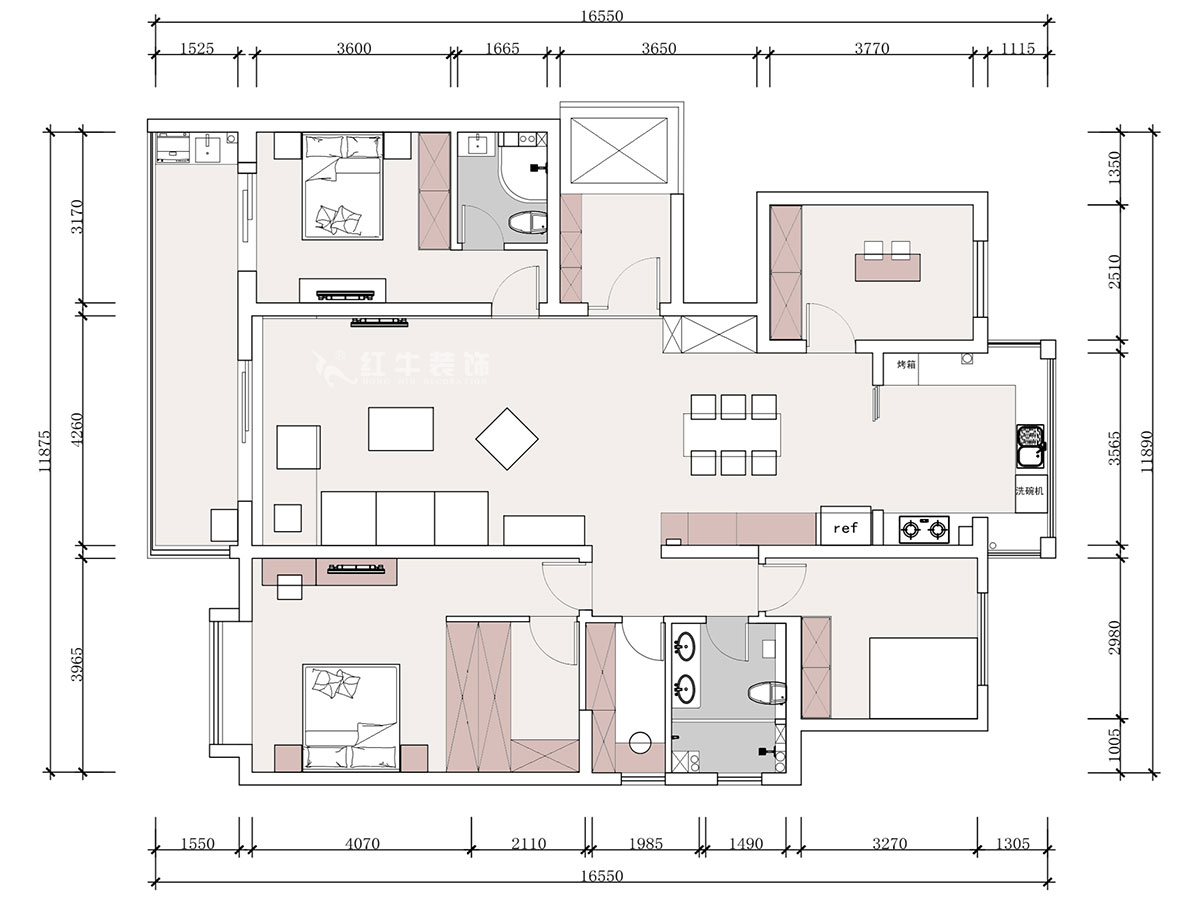 【實景案例】蔣?。幸卞\繡華府中苑-180㎡-新中式風格｜5室2廳2衛(wèi)｜新房裝修｜定制家｜全包28萬｜00_02平面布置圖