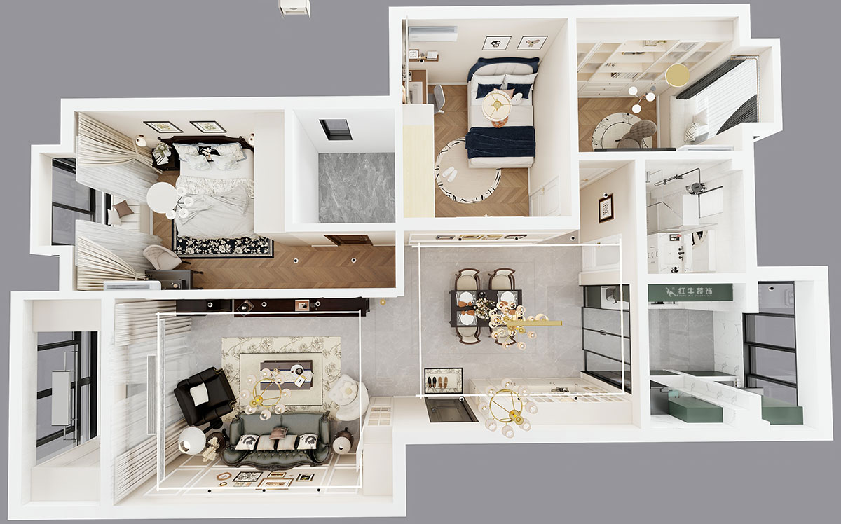 刘小勇｜江南名府3-204-115㎡-简美风格｜3室2厅1卫｜老房装修｜定制家｜全包13万｜00_04鸟瞰图