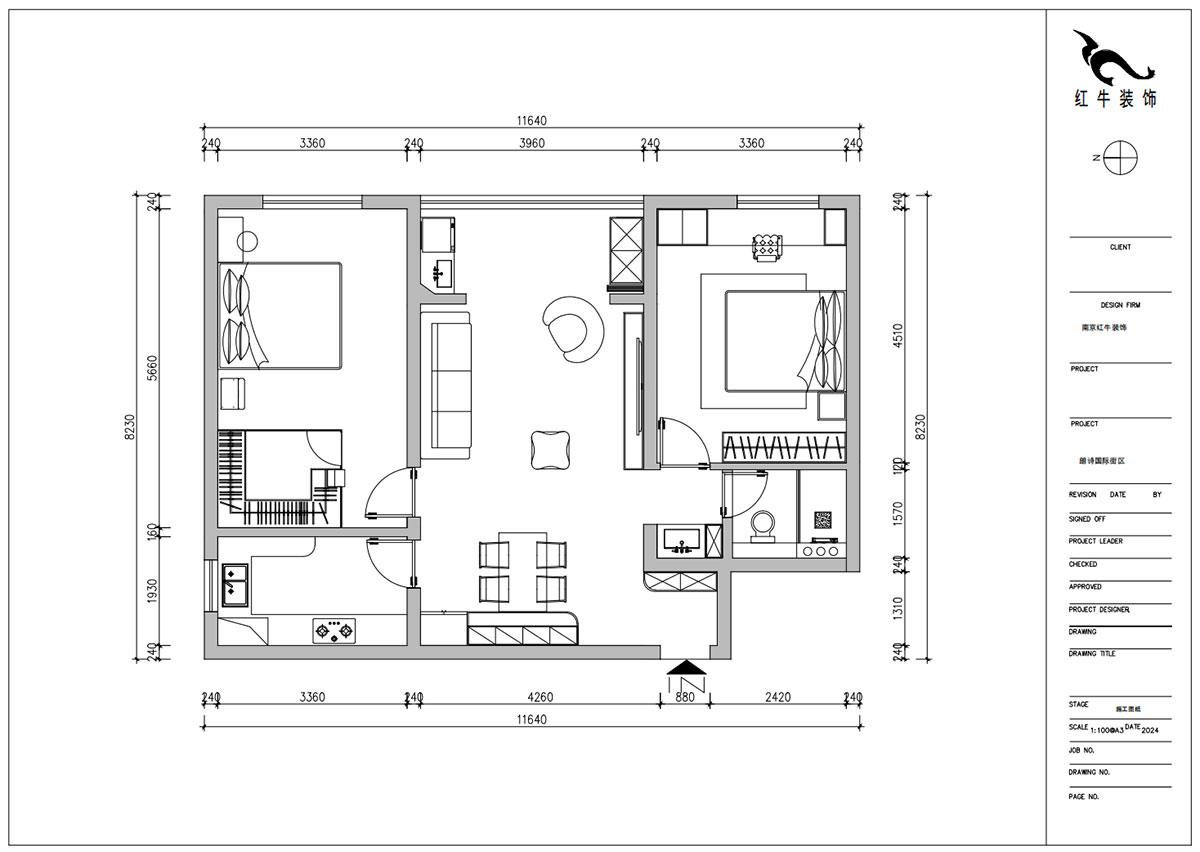 朱明琪|朗詩國際街區中園6-1-602-100㎡-現代原木風格|2室1廳1衛|老房裝修|定制家|全包11萬|00_02平面布置圖