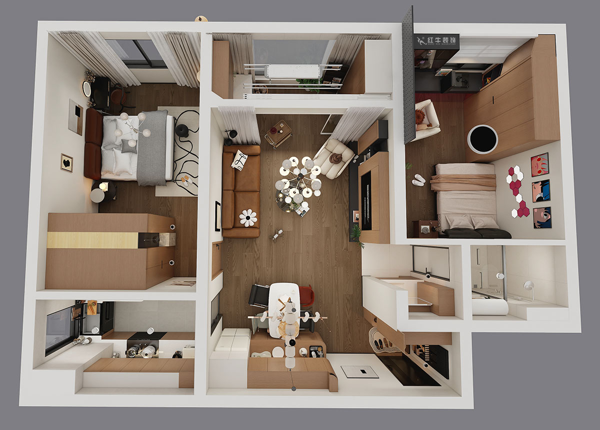 朱明琪|朗詩國際街區中園6-1-602-100㎡-現代原木風格|2室1廳1衛|老房裝修|定制家|全包11萬|00_04鳥瞰圖