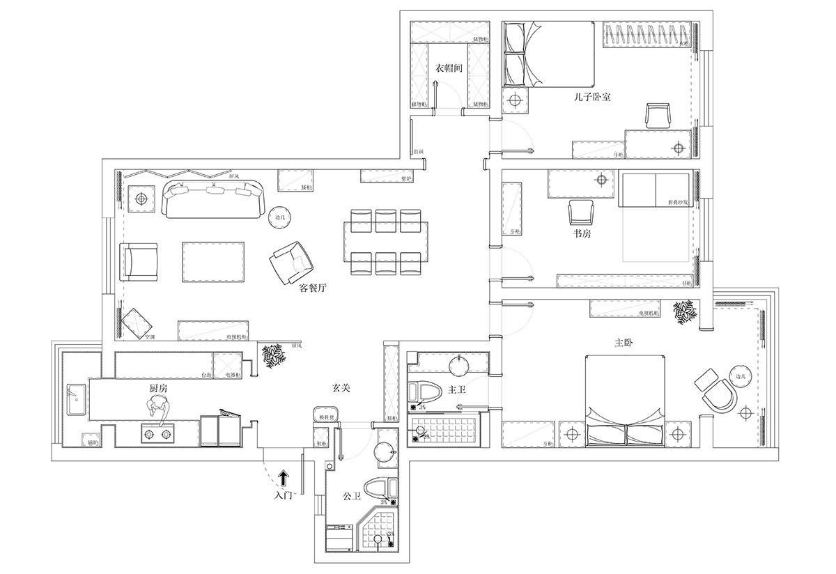 蔣婷婷|御林山莊12-103-135㎡-法式中國風|3室2廳1廚2衛|00_02平面布置圖