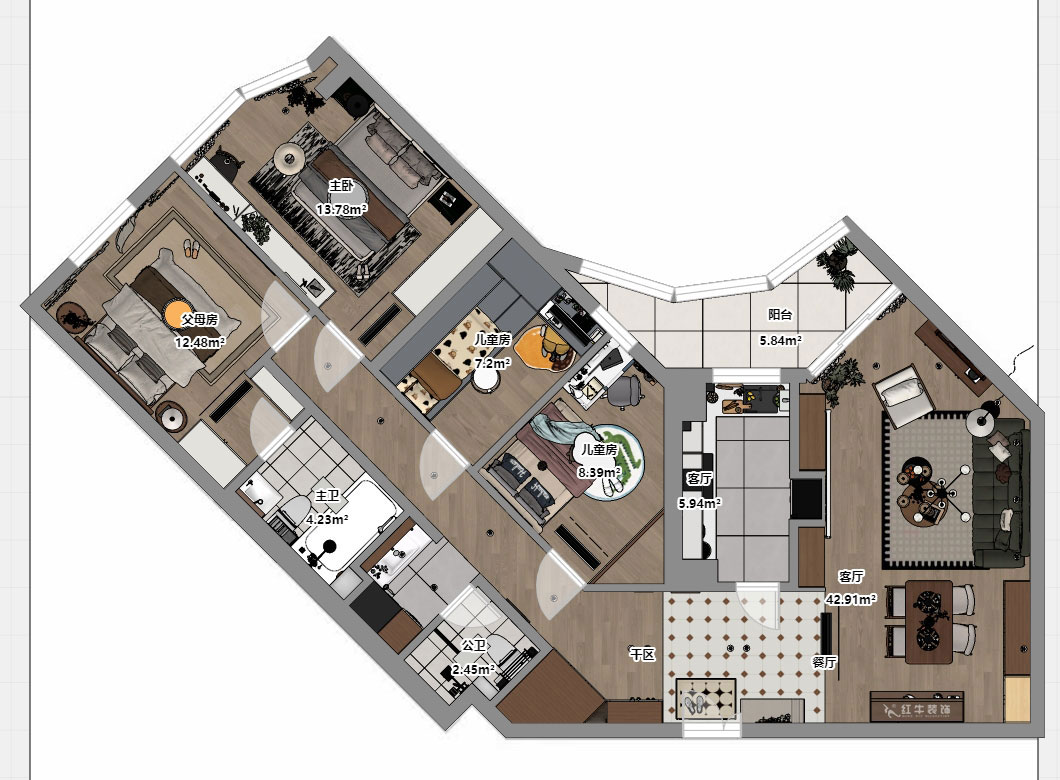 顧娟|豐匯大廈2205室-120㎡-復古風|3室2廳2衛|舊房裝修|定制家|全包16