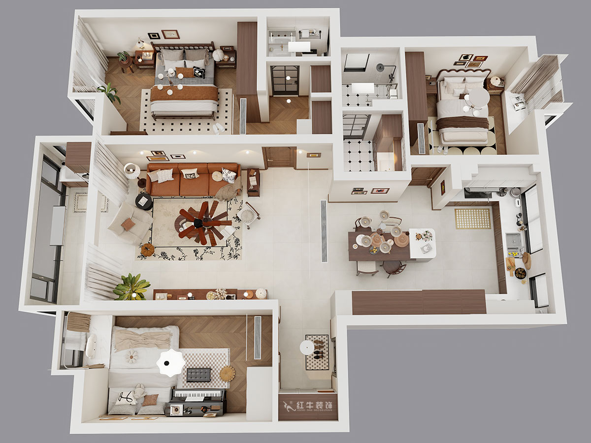 顾娟｜紫金明珠4幢102室-120㎡-复古风｜3室2厅2卫｜旧房装修｜定制家｜全包16