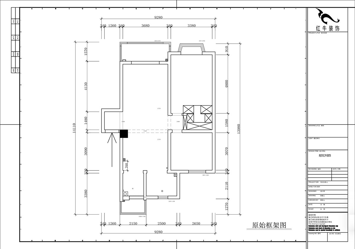 蔣?。汩坷?-2-902-100㎡-現代簡約風格｜2室2廳1衛｜老房裝修｜定制家｜全包14萬｜00_01原始框架圖
