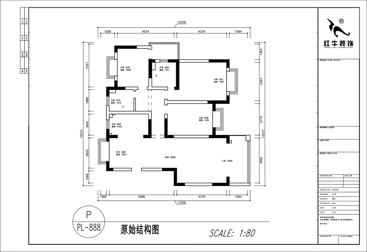顧娟｜挪威森林13-501-125㎡-中古風｜3室2廳2衛｜舊房裝修｜定制家｜全包17萬｜00_01原始結構圖