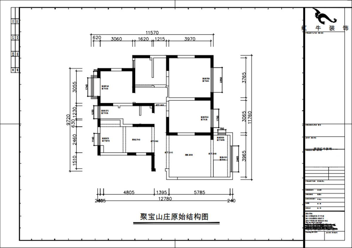 朱彥|聚寶山莊海棠街區5-1203-130㎡-現代簡約風格|3室2廳2衛|老房改造|定制家|全包16萬|00_01原始結構圖