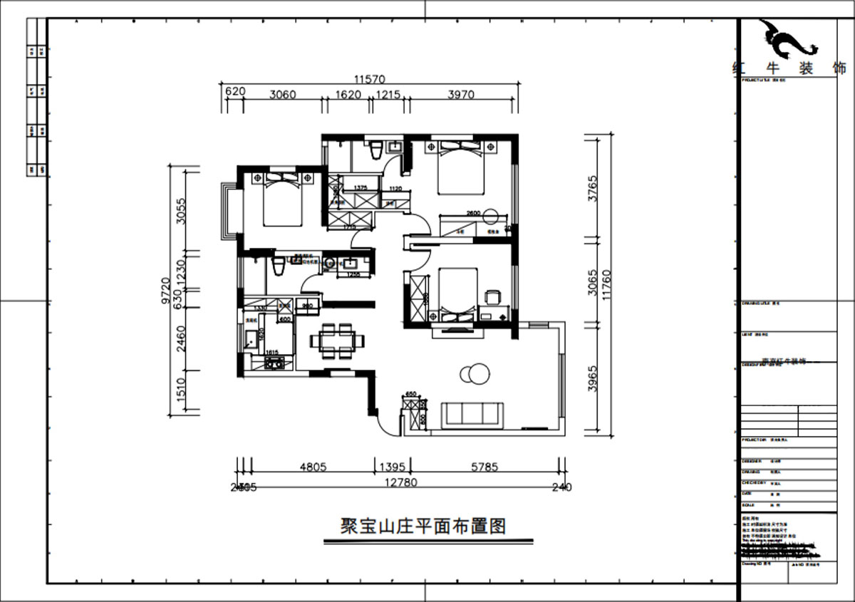 朱彥|聚寶山莊海棠街區5-1203-130㎡-現代簡約風格|3室2廳2衛|老房改造|定制家|全包16萬|00_02平面布置圖