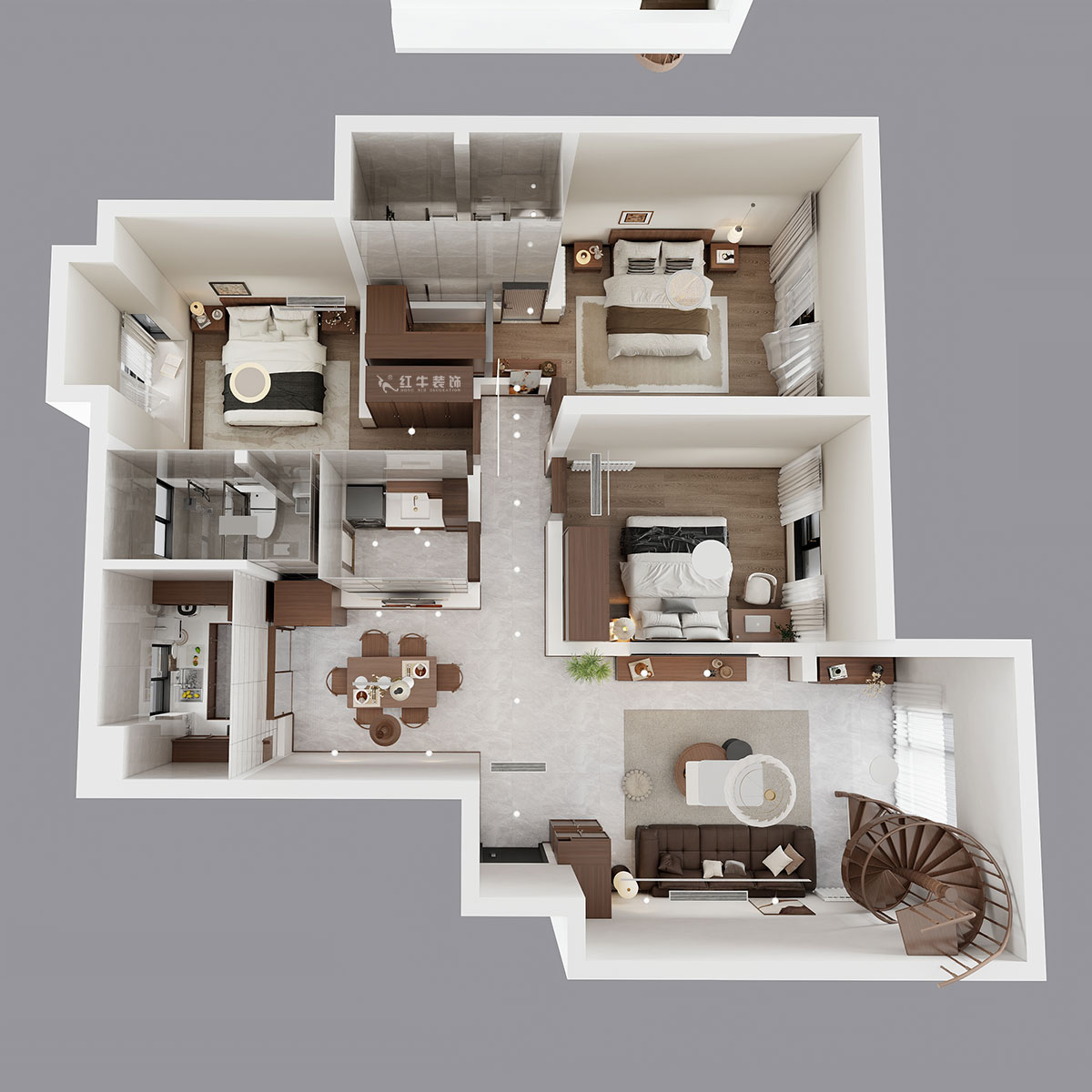 朱彥|聚寶山莊海棠街區5-1203-130㎡-現代簡約風格|3室2廳2衛|老房改造|定制家|全包16萬|00_04鳥瞰圖