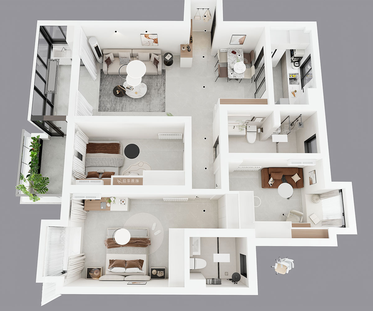 蔣琛|江南明珠6-1-401-115㎡-現代簡約風格|3室2廳2衛|老房裝修|定制家|全包13萬|00_04鳥瞰圖