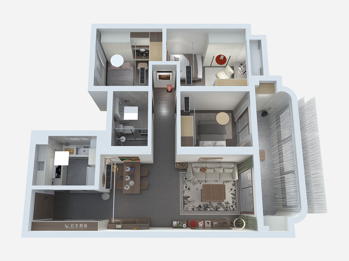 熊皓宇|高科紫堯星院-90㎡-現(xiàn)代原木風(fēng)|3室2廳1衛(wèi)|精裝修改造|00_02鳥瞰圖