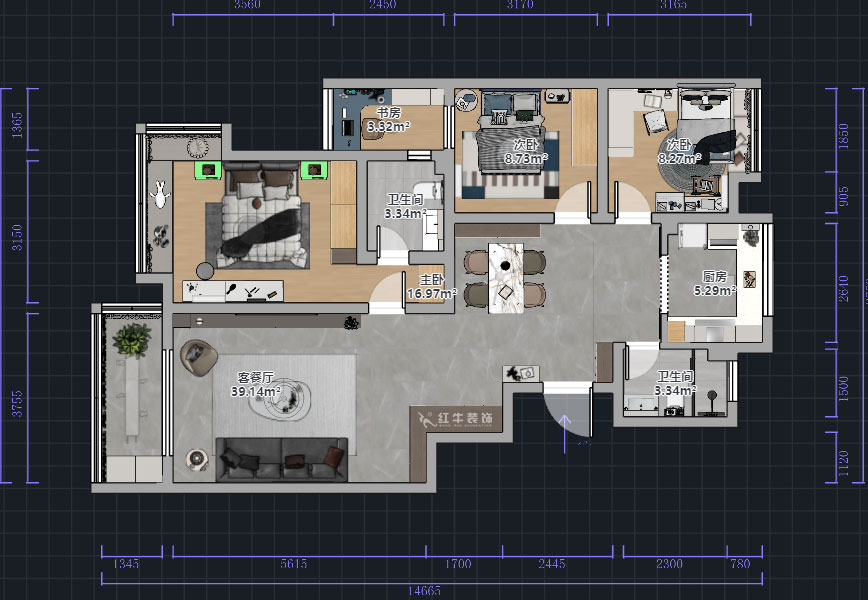 熊皓宇|江南青年城翠灣苑-130㎡-現代風格|4室2廳2衛|新房裝修|半包7