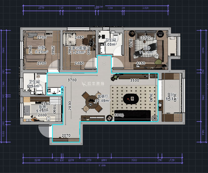 熊皓宇|金浦御龍灣-110㎡-中古風|3室2廳2衛|老房裝修|定制家|全包13