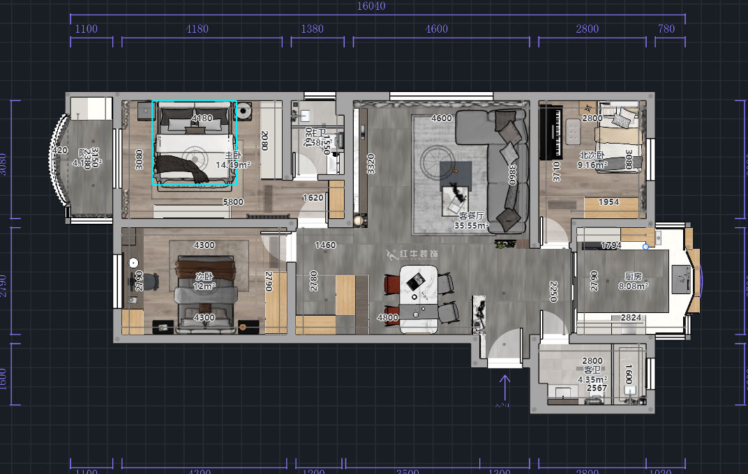 熊皓宇|青石村-110㎡-現代輕奢風格|3室2廳2衛|老房裝修|半包10