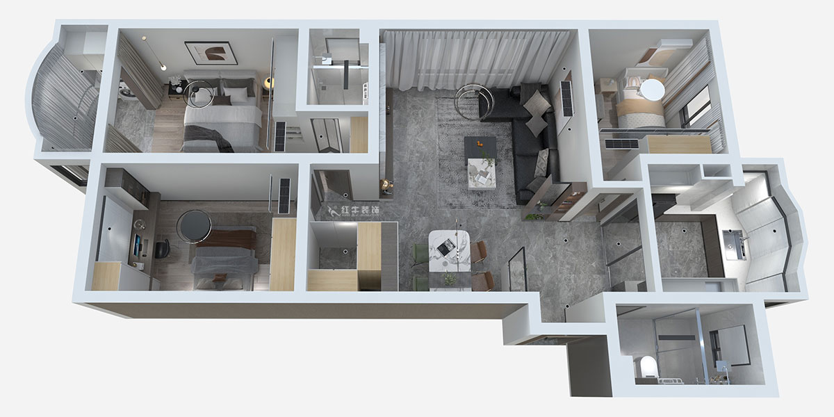 熊皓宇|青石村-110㎡-現代輕奢風格|3室2廳2衛|老房裝修|半包10