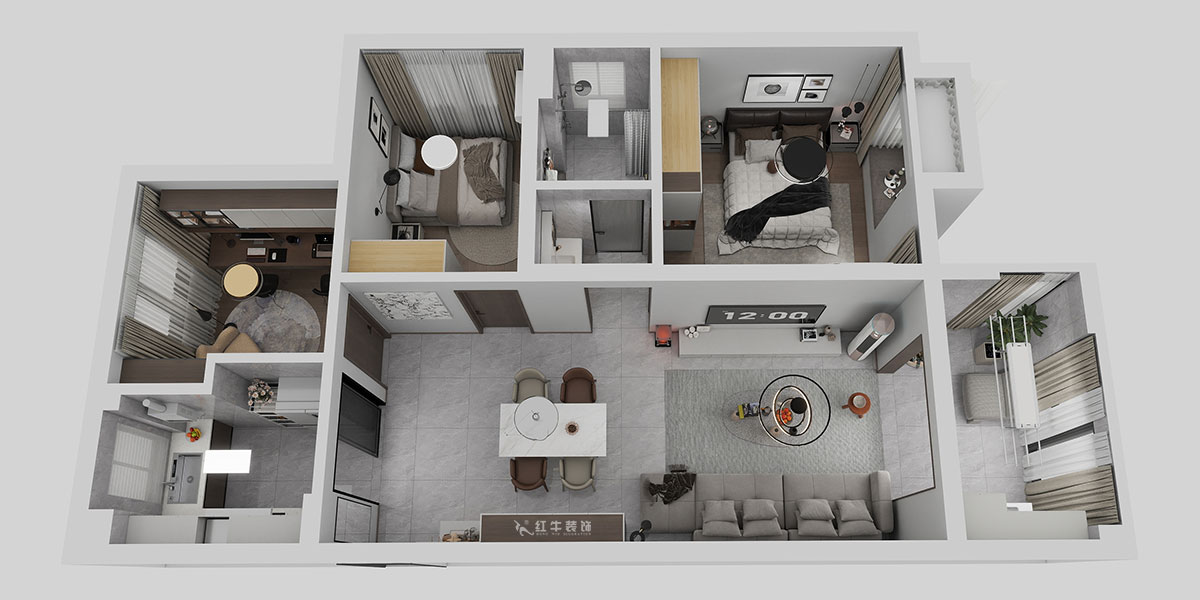 熊皓宇|中海國際社區3期6-1401室-90㎡-現代風格|3室2廳1廚1衛1陽臺|老房裝修|定制家|全包9