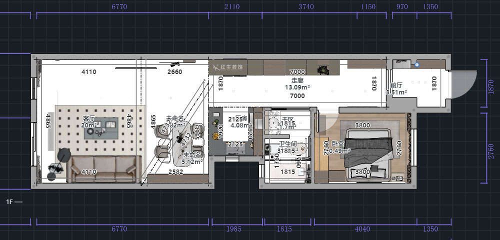 熊皓宇|城開湯山公館16甲103室-160㎡-現代風格|復式|4室2廳1廚2衛2陽臺|老房裝修|定制家|全包|00_01一層平面彩圖