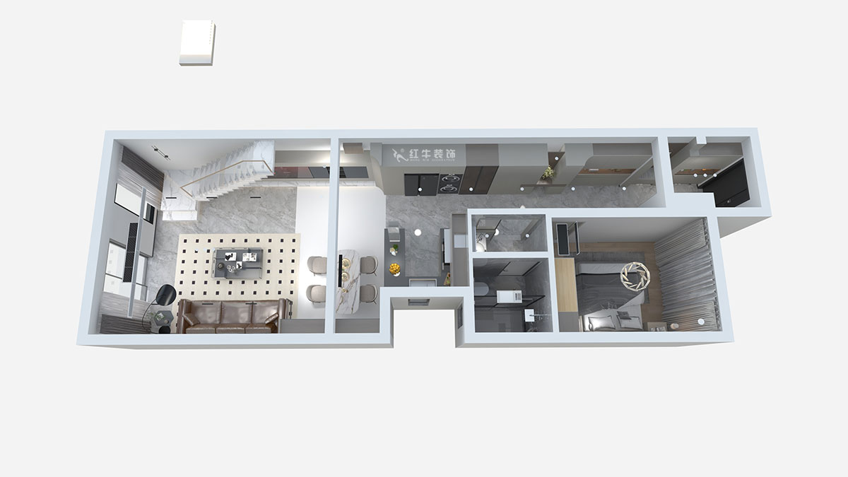 熊皓宇|城開湯山公館16甲103室-160㎡-現代風格|復式|4室2廳1廚2衛2陽臺|老房裝修|定制家|全包|00_03一層鳥瞰圖